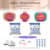 Kit Amigurumi 3 Novelos Porcelana, Branco e Tiffany 125g com Agulha Plástico Matte 2,5mm, Acessórios e Enchimento 100g