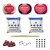 Kit Amigurumi 3 Novelos Macadâmia, Preto e Rubi 125g com Agulha Alumínio Dupla 2,0 e 2,5mm, Acessórios e Enchimento 100g