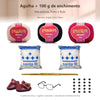 Kit Amigurumi 3 Novelos Macadâmia, Preto e Rubi 125g com Agulha Alumínio Dupla 2,0 e 2,5mm, Acessórios e Enchimento 100g