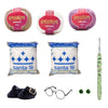 Kit Amigurumi 3 Novelos Amêndoa Branco e Violeta 125g com Agulha Soft Estampada Verde 2,5mm Acessórios e Enchimento 100g