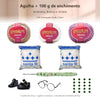 Kit Amigurumi 3 Novelos Amêndoa Branco e Violeta 125g com Agulha Soft Estampada Verde 2,5mm Acessórios e Enchimento 100g