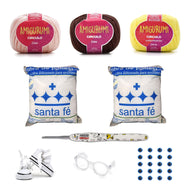 Kit Amigurumi 3 Novelos Macadâmia, Brigadeiro e Amarelo Candy 125g com Agulha Soft 2,5mm, Acessórios e Enchimento 100g