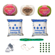 Kit Amigurumi 3 Novelos Castanha Natural Pistache 125g c/ Agulha Soft Aroma Maçã Verde 2,5mm Acessórios Enchimento 100g