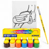 Kit Pintura Tela Riscada Souza & Cia 16x22cm Carro 1 Verde + Guache Acrilex 12 Cores + Pincel Condor