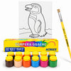 Kit Pintura Tela Riscada Souza & Cia 16x22cm Pinguim + Guache Acrilex 12 Cores + Pincel Condor