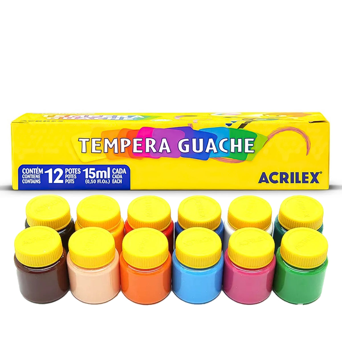 Kit Pintura Tela Riscada Souza & Cia 16x22cm Pinguim + Guache Acrilex 12 Cores + Pincel Condor