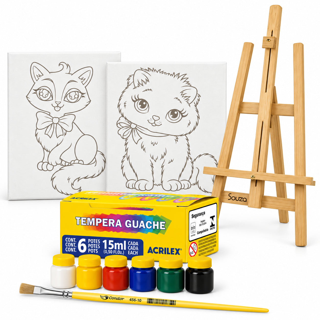 Kit Pintura Infantil Luarte 2 Telas 20x30cm Gatinhas + Cavalete