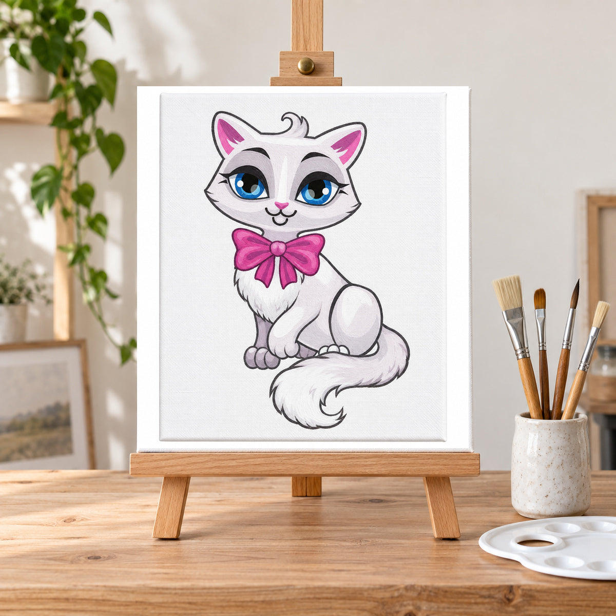Kit Pintura Infantil Luarte 2 Telas 20x30cm Gatinhas + Cavalete