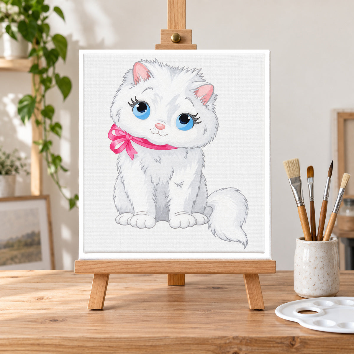 Kit Pintura Infantil Luarte 2 Telas 20x30cm Gatinhas + Cavalete