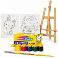 Kit Pintura Infantil Luarte 2 Telas 20x30cm Coelho e Unicórnio + Cavalete