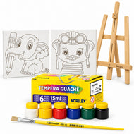 Kit Pintura Infantil Luarte 2 Telas 20x30cm Elefante e Urso + Cavalete