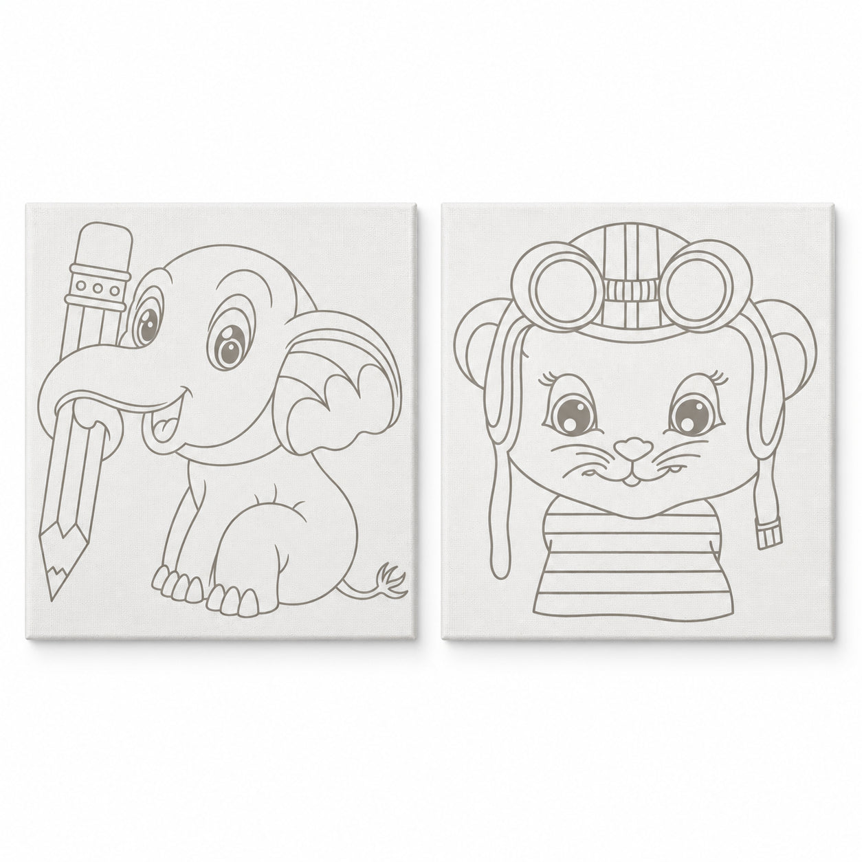 Kit Pintura Infantil Luarte 2 Telas 20x30cm Elefante e Urso + Cavalete
