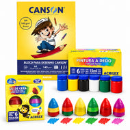 Kit Pintura Infantil Acrilex com Bloco Canson A4 140g e Giz Foguete