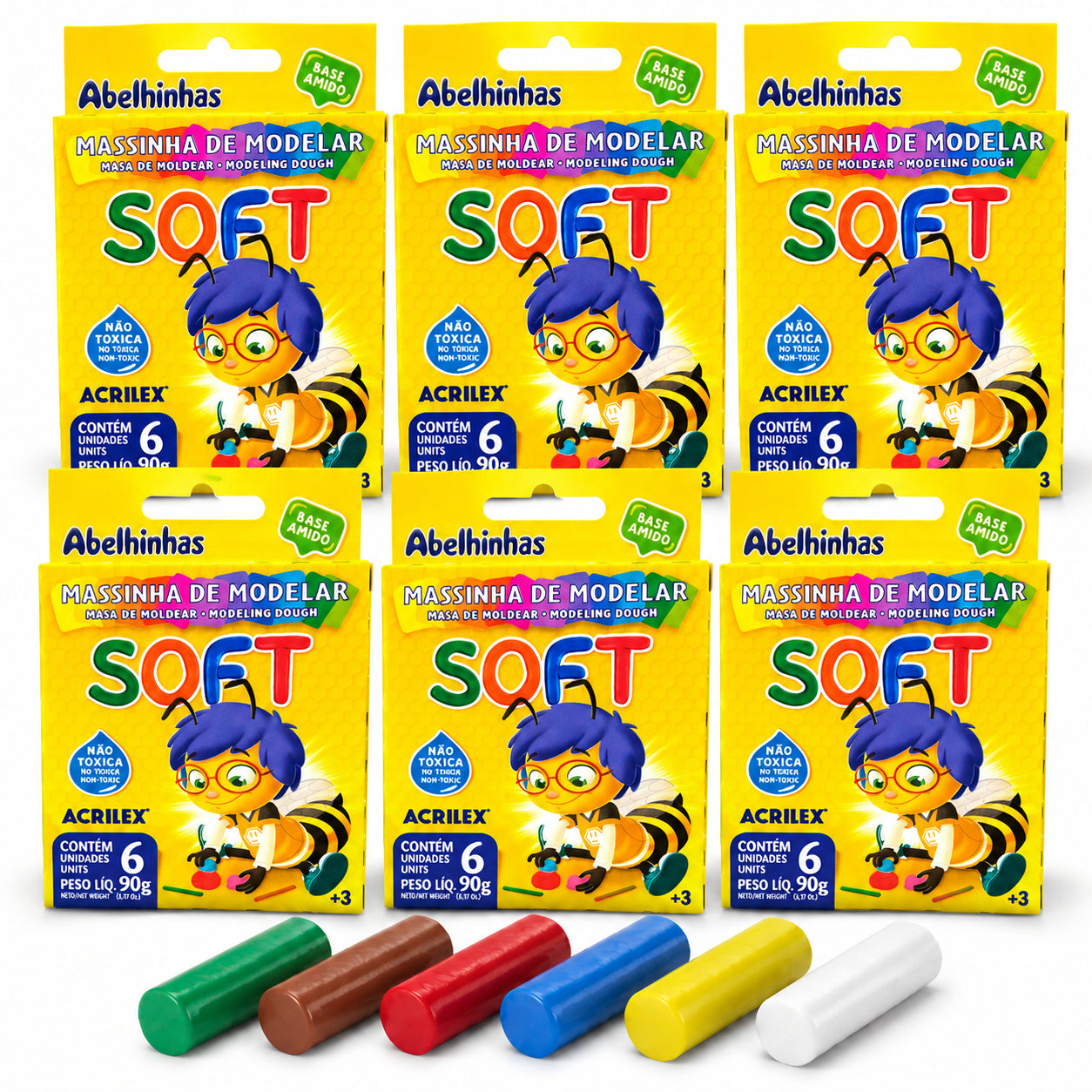 Kit 6 Estojos Massinha Soft Art Kids Acrilex 90g 6 Cores
