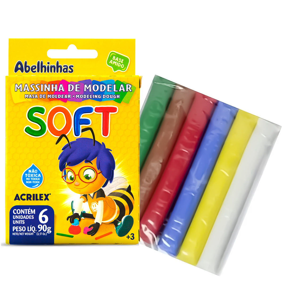 Kit 6 Estojos Massinha Soft Art Kids Acrilex 90g 6 Cores