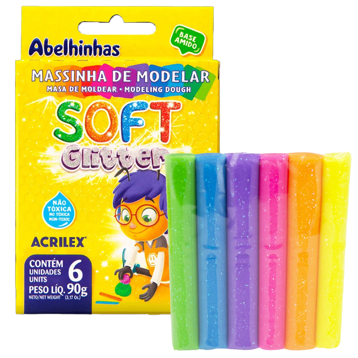 Kit 2 Massinhas Soft Acrilex 90g Tradicional + Glitter