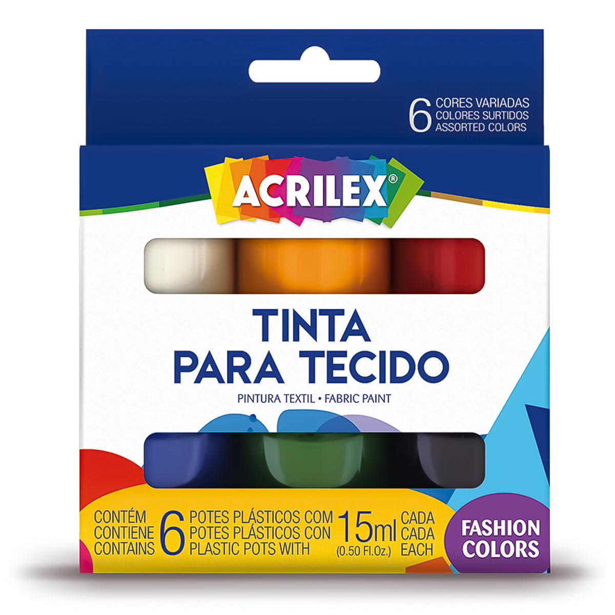 Estojo Tinta para Tecido Acrilex Art Kids com 6 Cores