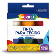 Estojo Tinta para Tecido Acrilex Art Kids com 6 Cores