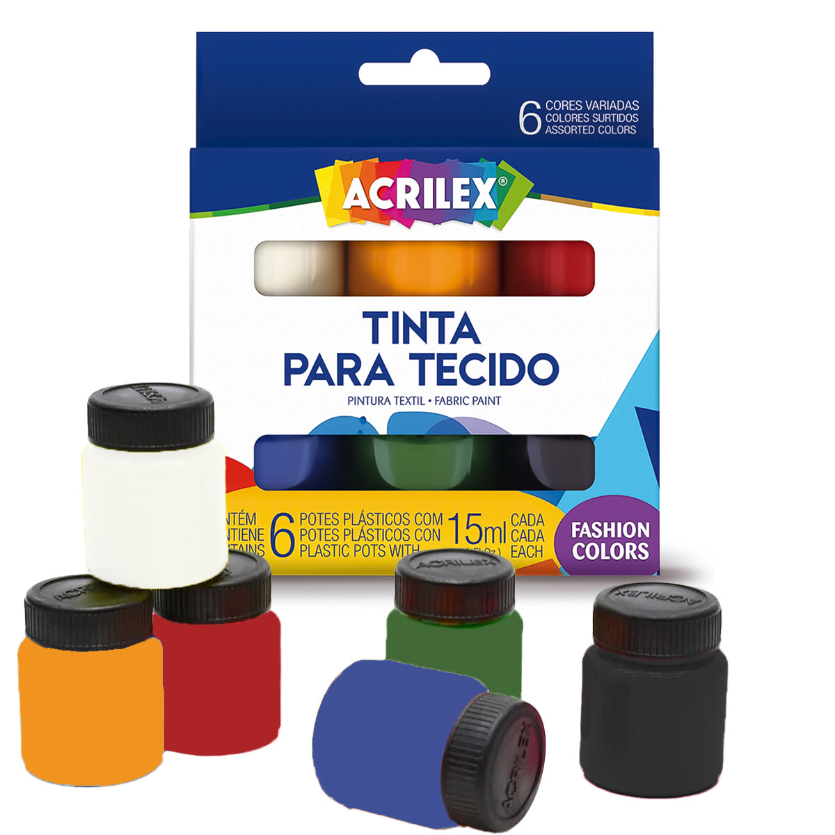 Estojo Tinta para Tecido Acrilex Art Kids com 6 Cores