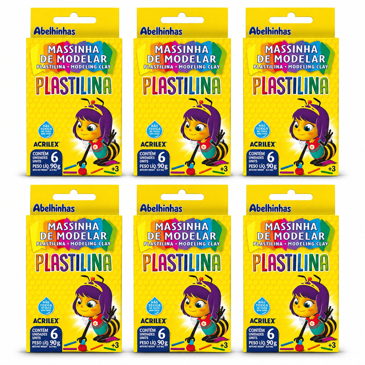 Kit 6 Massinhas Plastilina Acrilex 90g 6 Cores