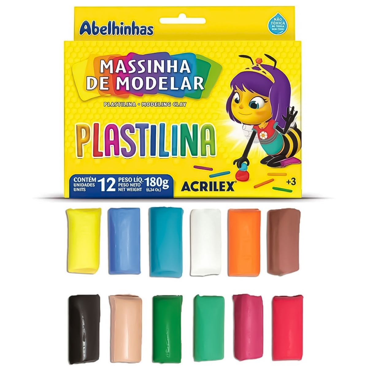 Kit 6 Massinhas Plastilina Acrilex 180g 12 Cores