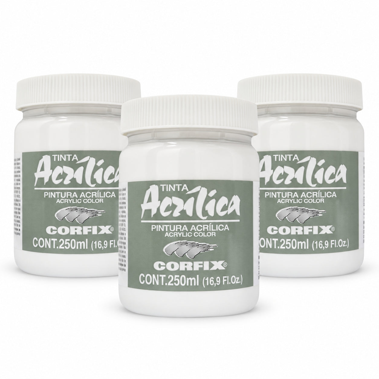Kit 3 Tintas Acrílicas Corfix 250ml Branco Titânio para Tela
