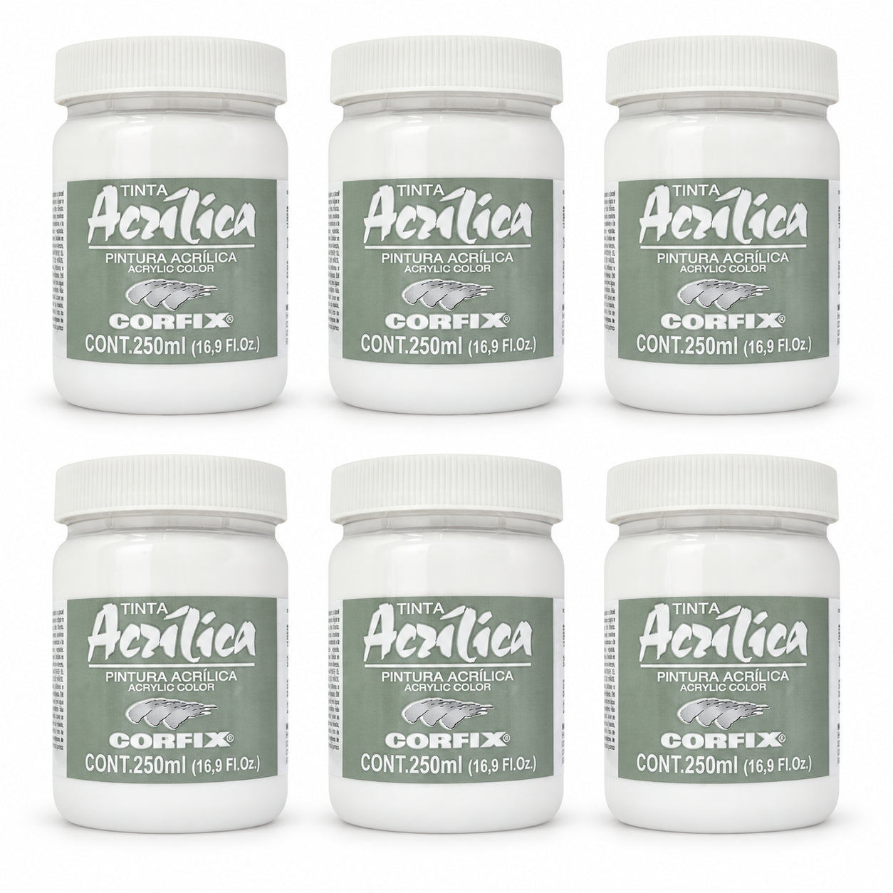 Kit 6 Tintas Acrílicas Corfix 250ml Branco Titânio para Tela