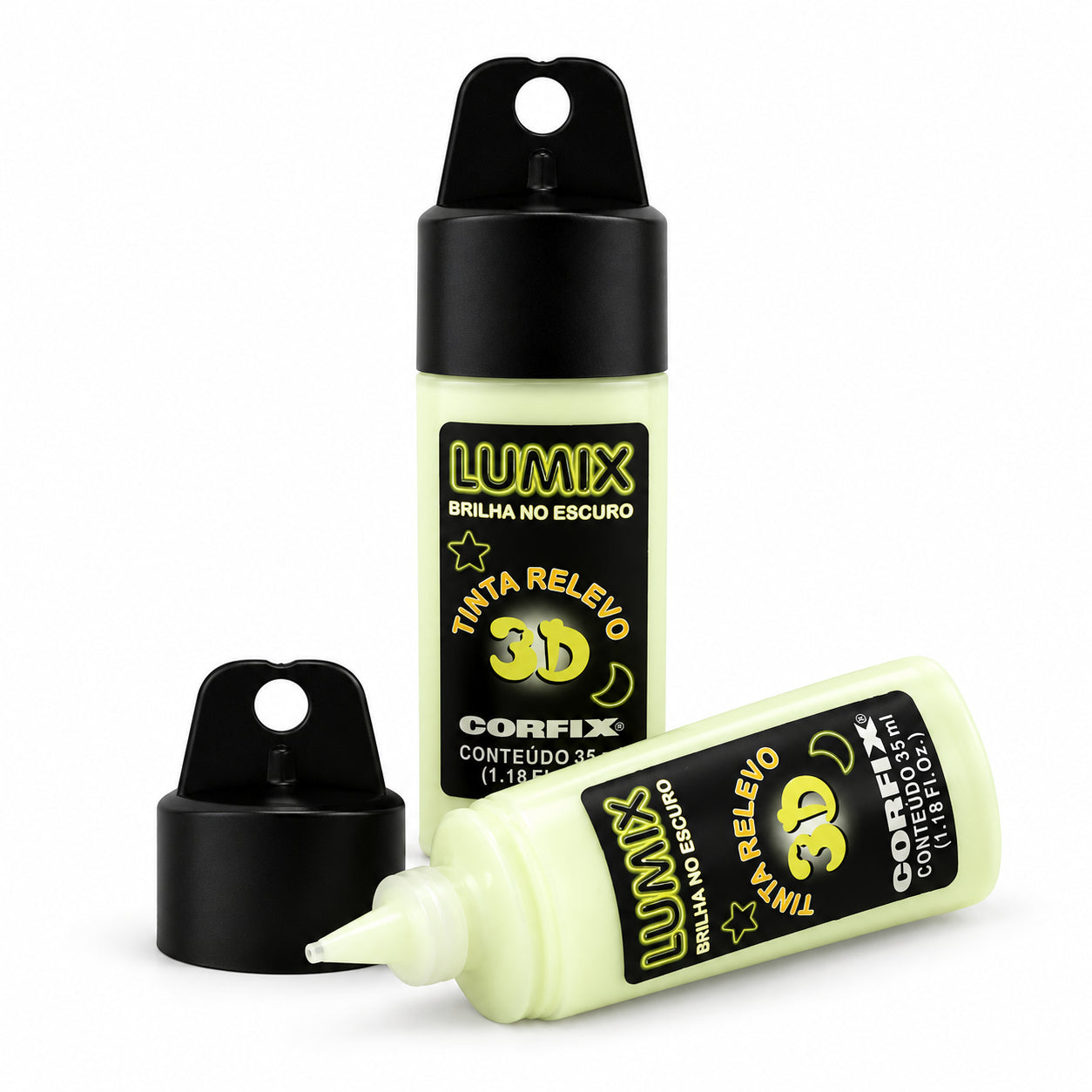 Kit 3 Tintas Relevo 3d Lumix Corfix 35ml Fosforescente