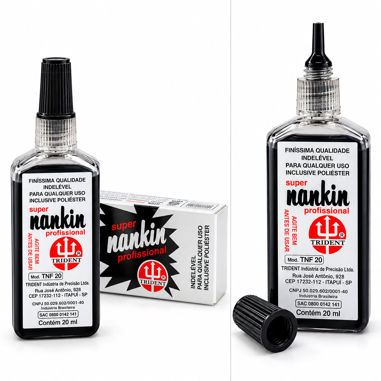 Kit 3 Tintas Nanquim Trident Profissional Preto 20ml Tnf-20