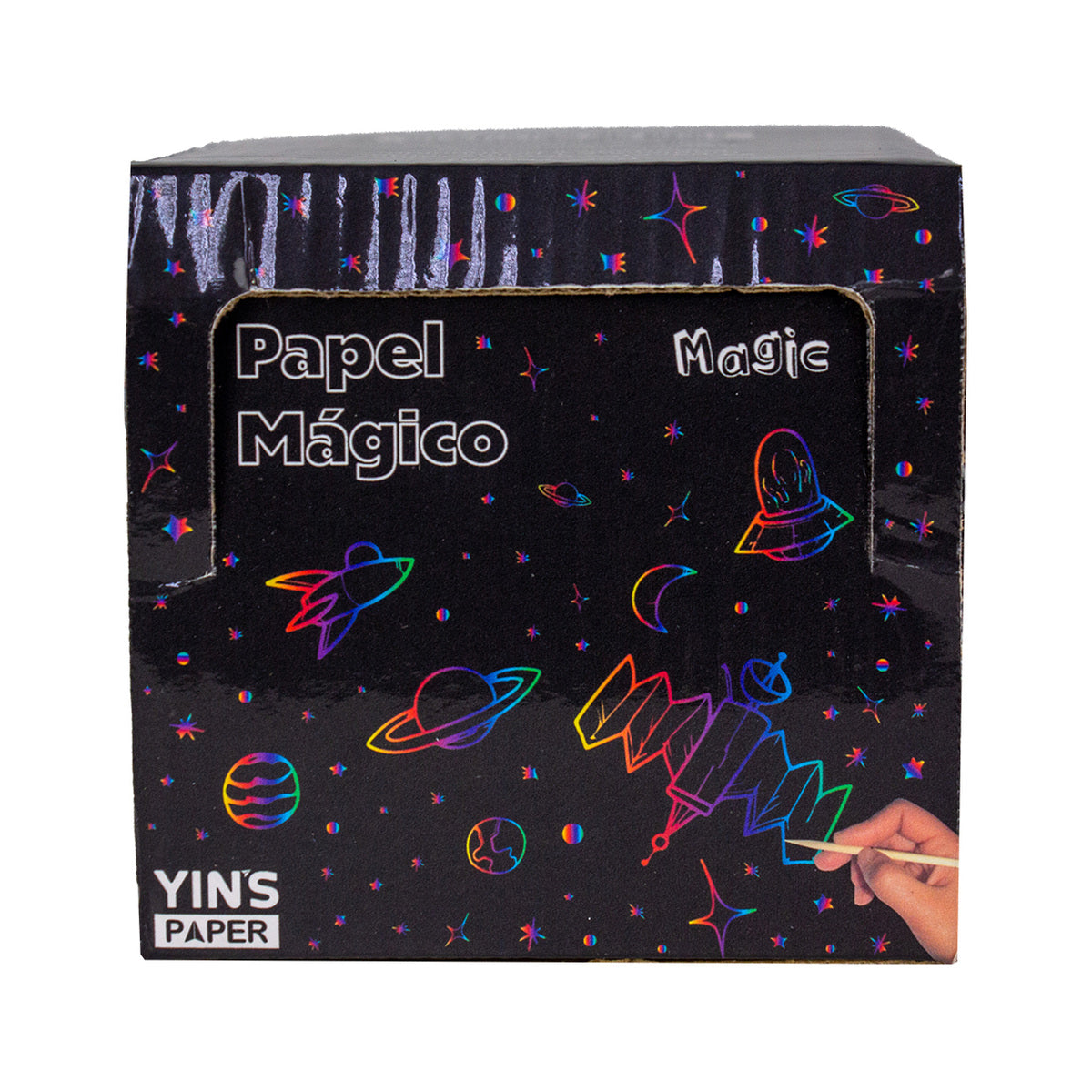 Papel Mágico Preto com 24 Folhas e Palito para Desenho Colorido - Yin's Paper