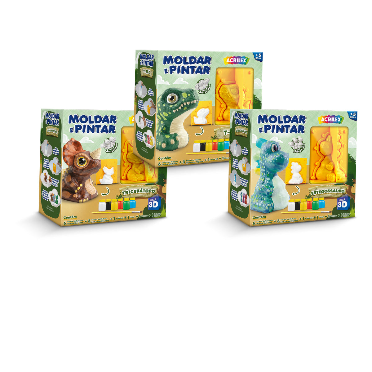 Kit Moldar e Pintar Gesso Dinossauros para Atividade Criativa - Acrilex