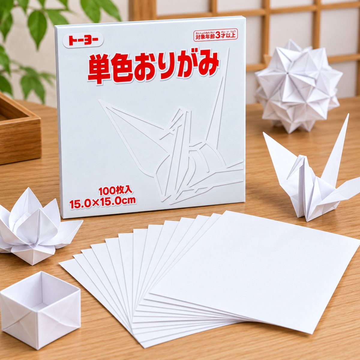 Papel Dobrável Origami 100 Folhas Toyo Branco  15x15cm - Miwa