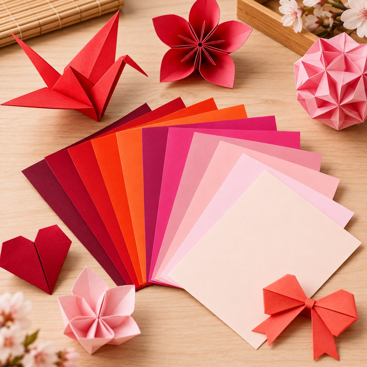 Papel Dobrável Origami 96 Folhas Toyo Tant Tons de Vermelho 7,5x7,5cm - Miwa
