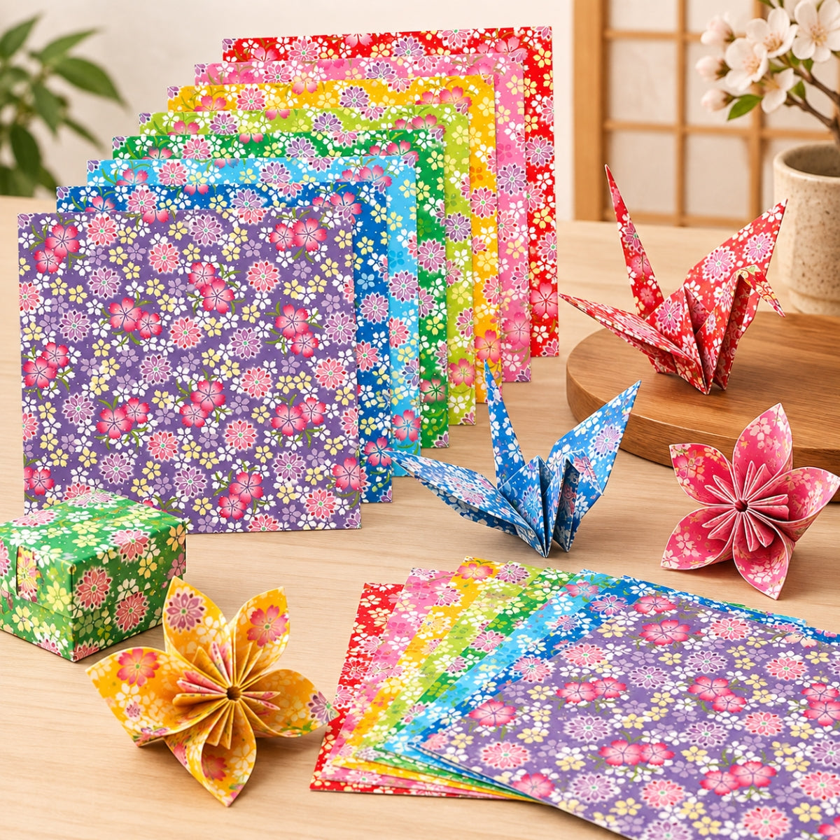 Papel Dobrável Origami 128 Folhas Toyo Yuzen Chiyogami Flower 7,5x7,5cm - Miwa
