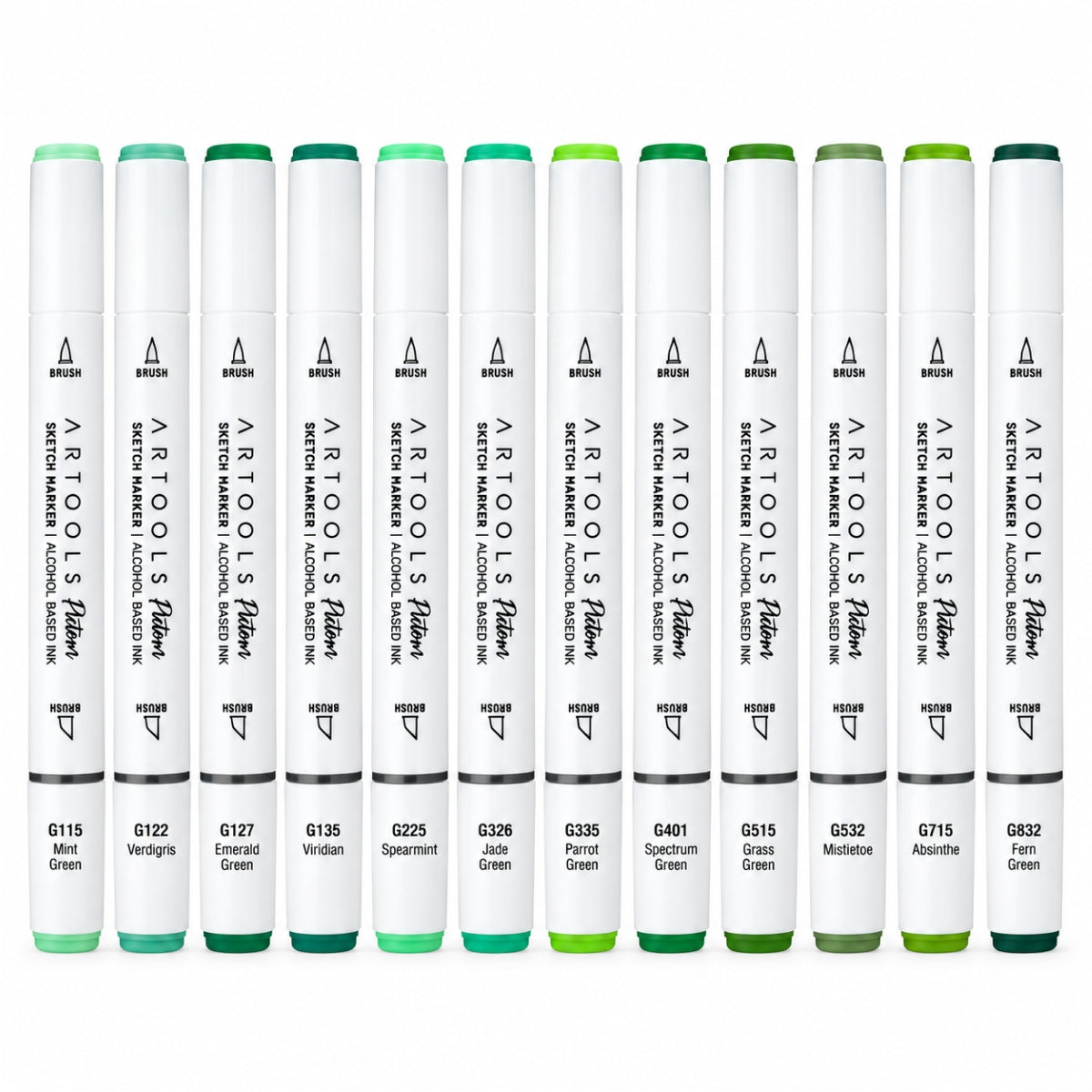 Kit 12 Marcadores Ponta Dupla Pictom Tons De Verde - Artools