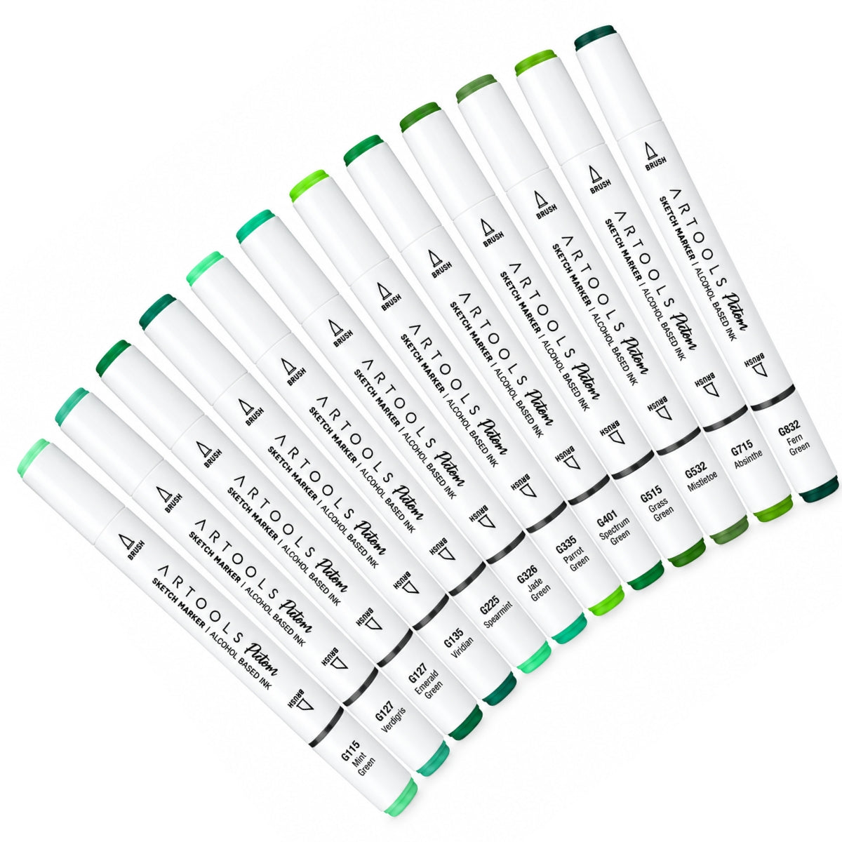 Kit 12 Marcadores Ponta Dupla Pictom Tons De Verde - Artools