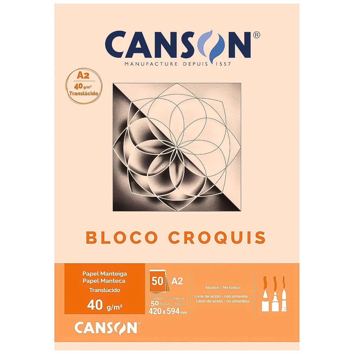 Bloco Canson Linha Técnica Croquis 40 G/m² A2 45x59,4cm 50 Folhas