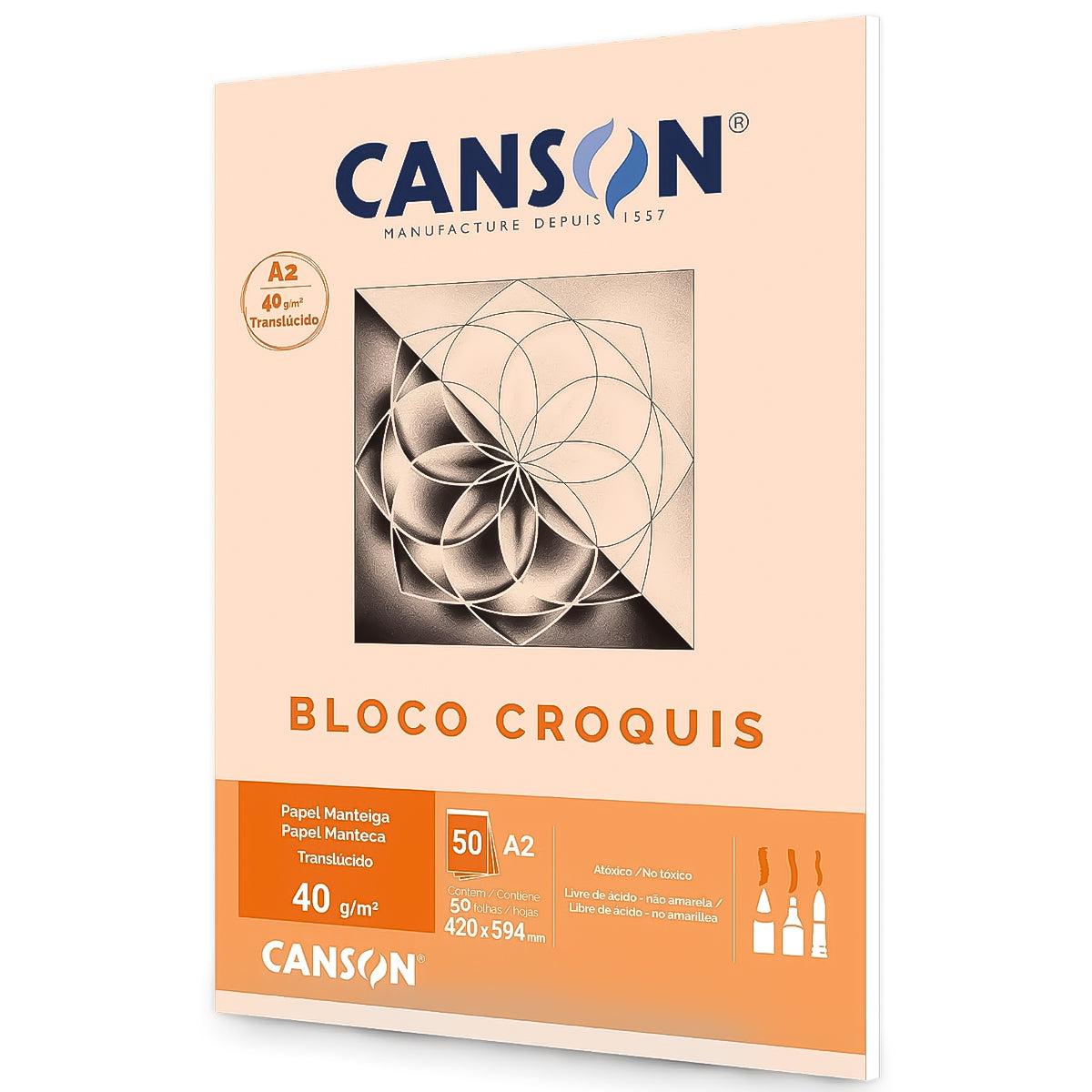Bloco Canson Linha Técnica Croquis 40 G/m² A2 45x59,4cm 50 Folhas