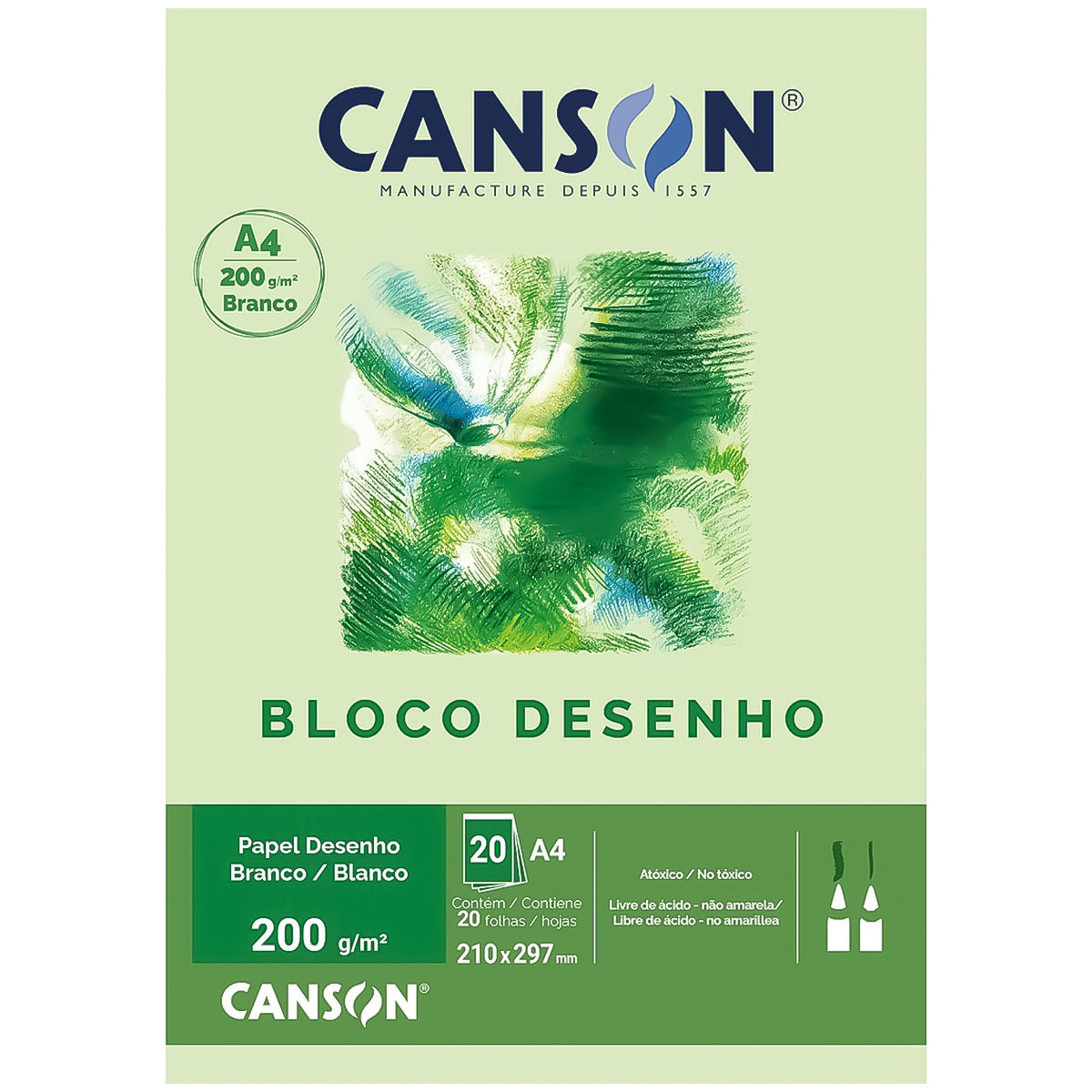 Bloco Canson Linha Tecnica Desenho 200g/m² 20 Folhas Branco