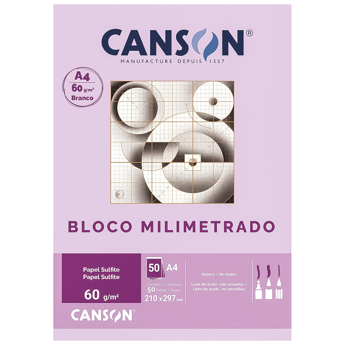 Bloco Canson Linha Técnica Milimetrado 60 g/m² 50 Folhas