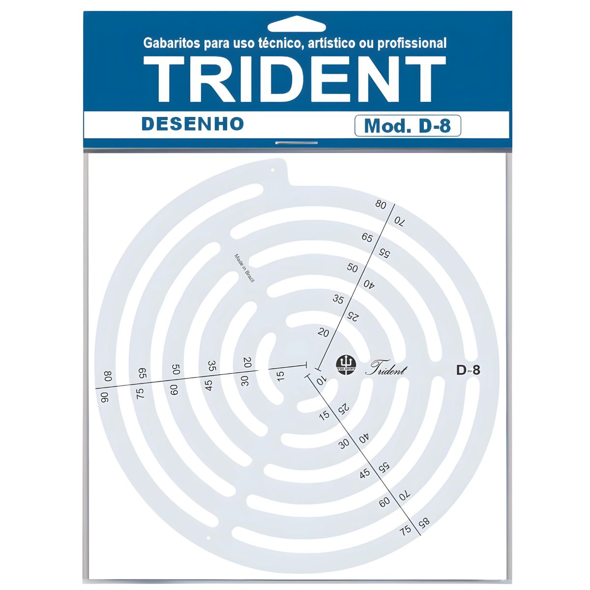 Gabarito Trident para Desenho de Raios 17,5x18,5 Cm - Modelo D-8 com 31 Secções Circulares em Acrílico
