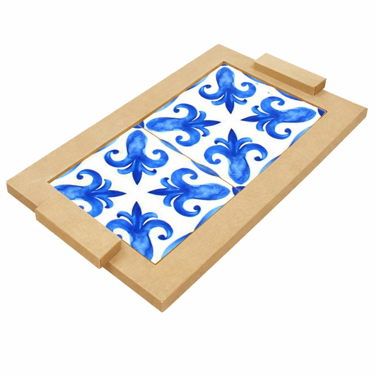 Bandeja 2 Azulejos com Alça Mdf Cru 37x21x1cm