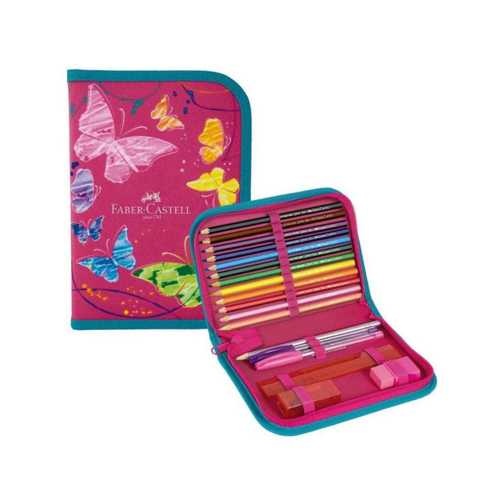 Estojo Escolar Nylon Borboleta Rosa - Faber-castell 18.2208Rs