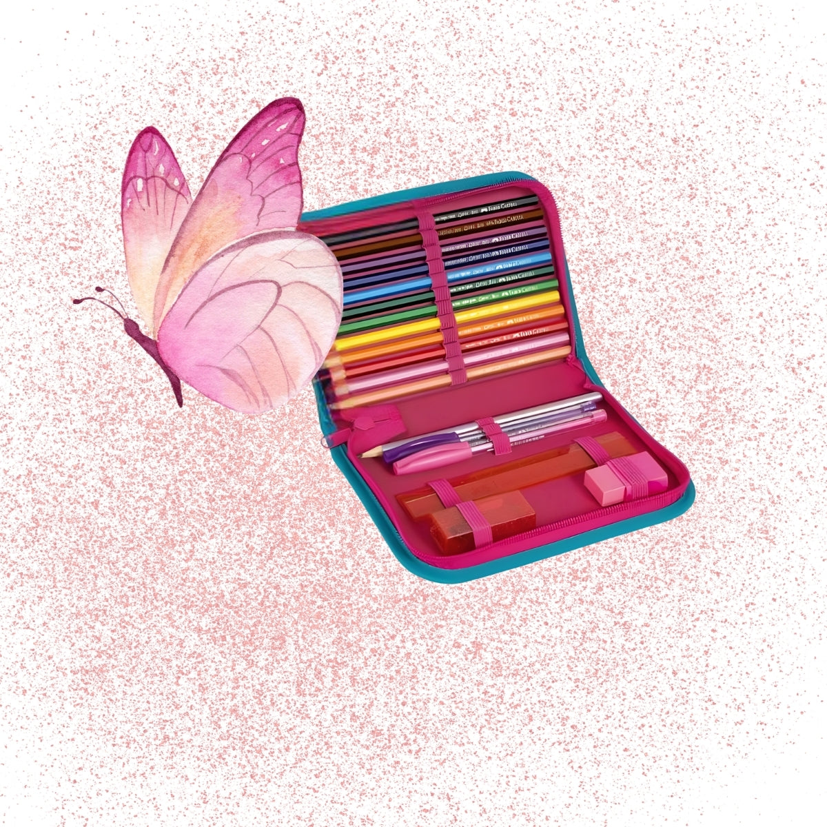 Estojo Escolar Nylon Borboleta Rosa - Faber-castell 18.2208Rs