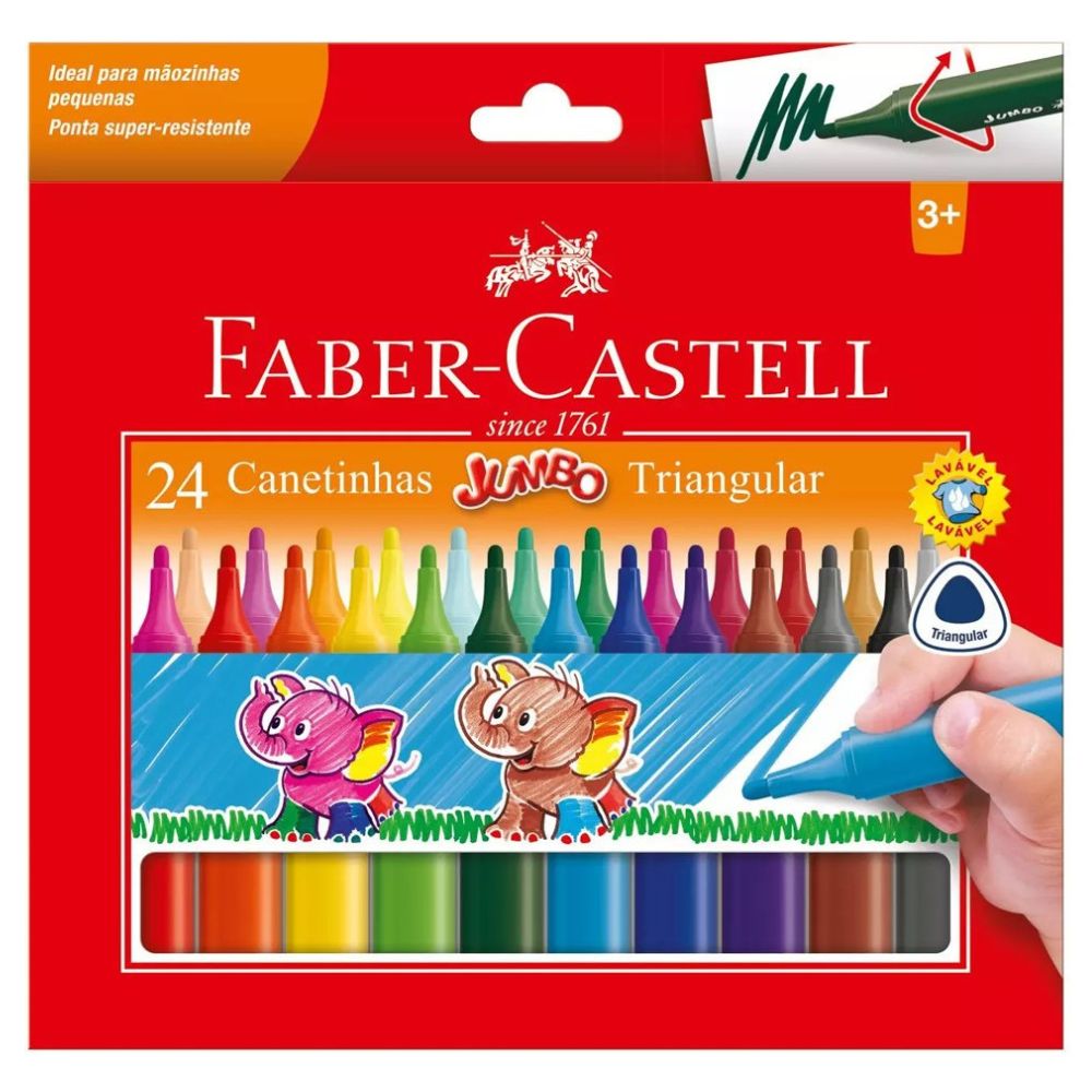 Canetas Hidrográficas Jumbo Triangulares 24 Cores - Faber-castell 15.0224J