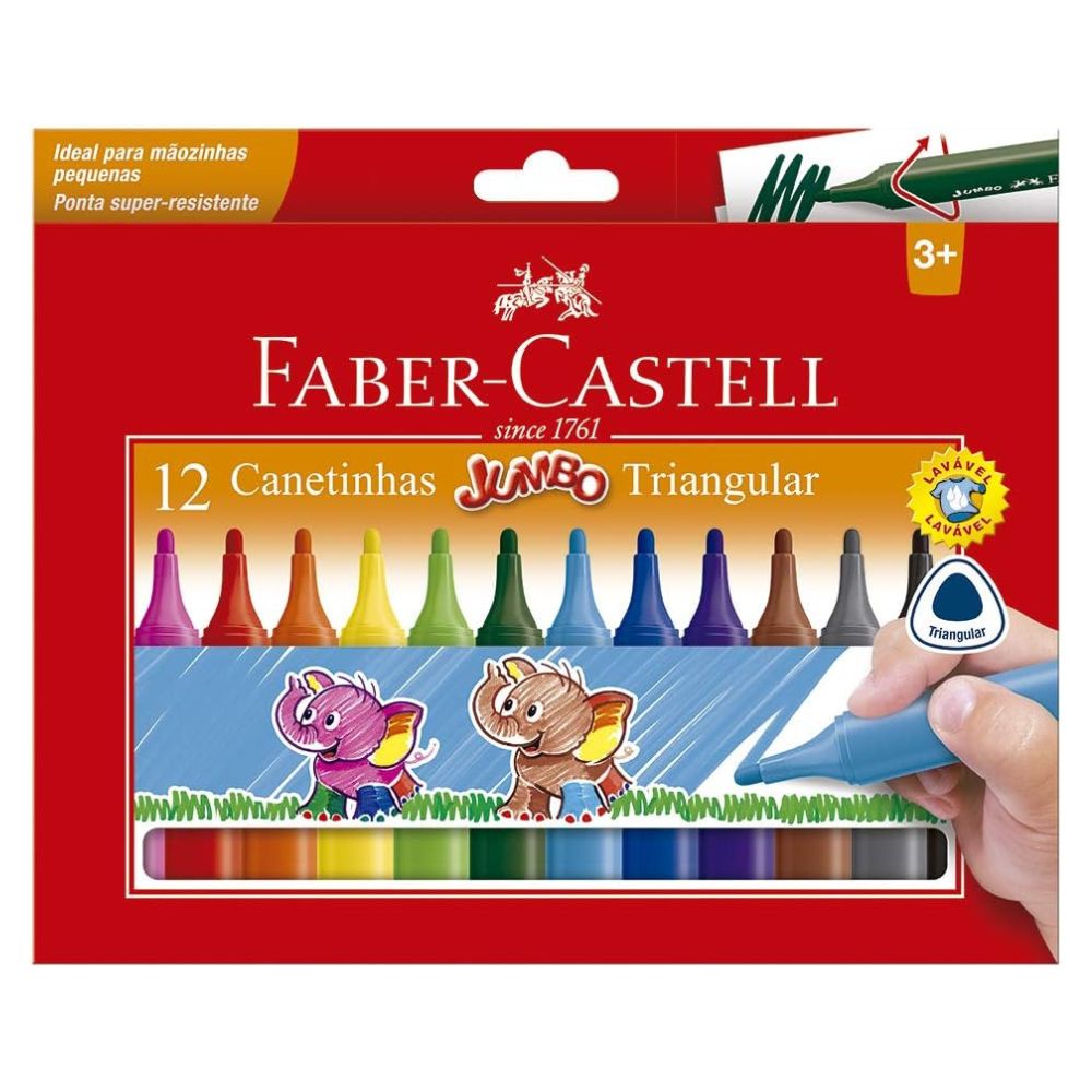 Estojo Canetinha Hidro Jumbo Triangular 12 Cores - Faber-castell 15.0212J