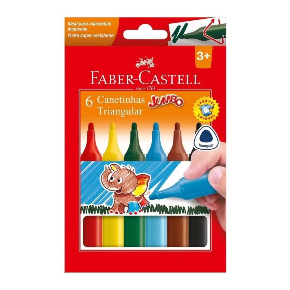 Canetas Hidrográficas Jumbo Triangulares 6 Cores - Faber-castell 15.0206J