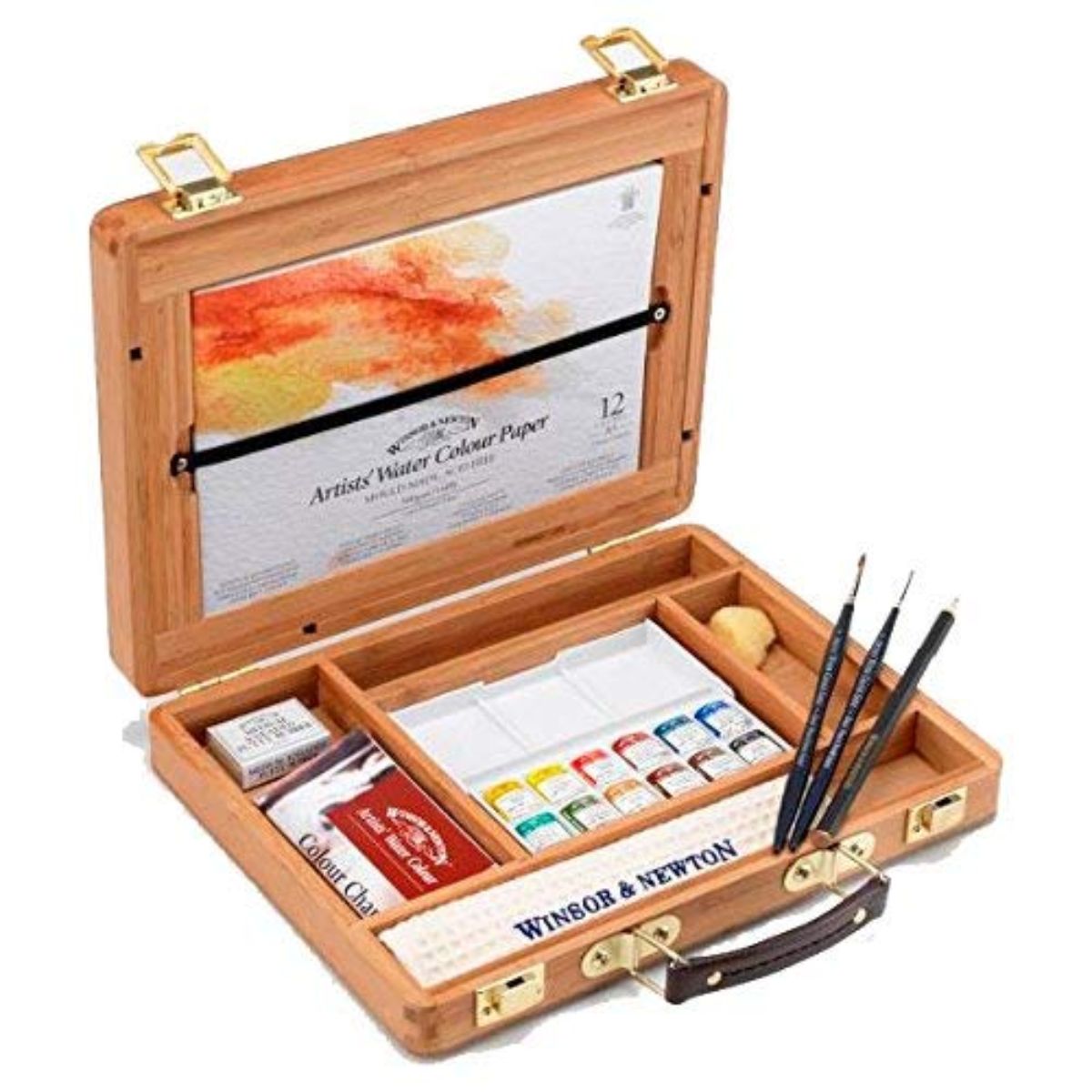 Estojo Madeira Tinta Aquarela Pastilha Profissional Winsor & Newton com 21 Peças