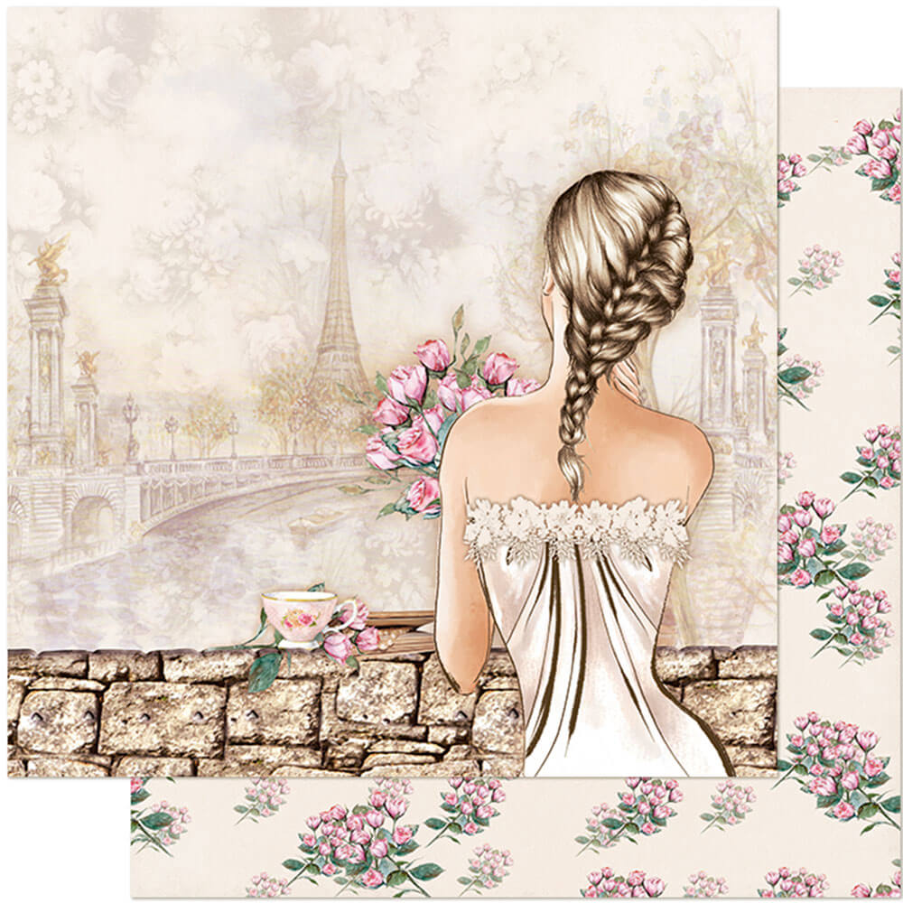 Papel para Scrapbook Dupla Face Dama em Paris Branco 30,5x30,5cm para Scrapbook e Papelaria Criativa Sd-0959 - Litoarte