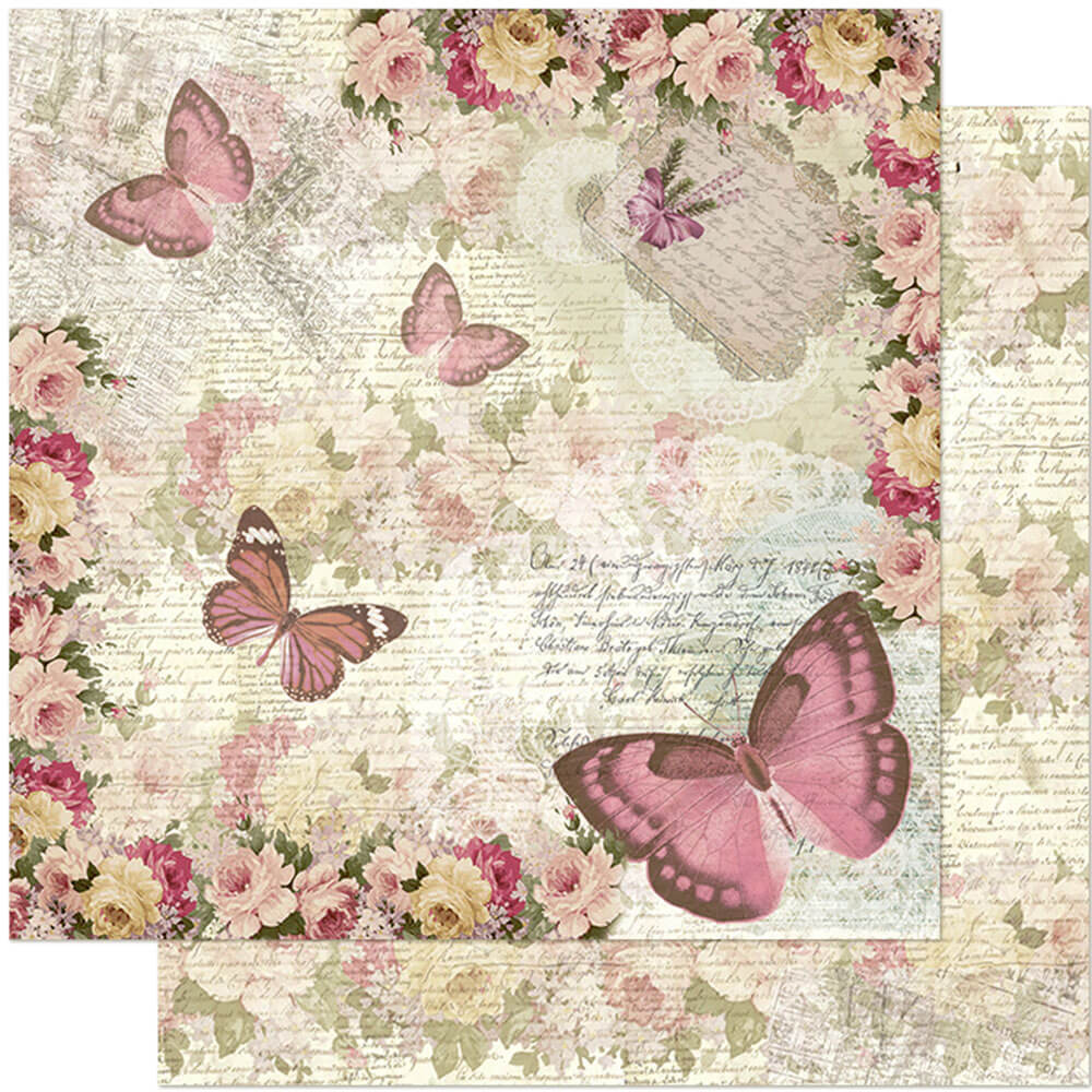Papel para Scrapbook Dupla Face Borboletas e Flores 30,5x30,5cm para Scrapbook e Papelaria Criativa Sd-0964 - Litoarte